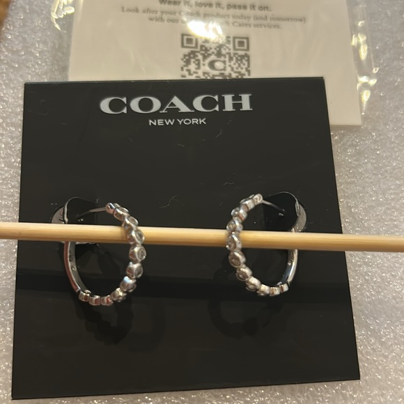 COACH Silver Mini Hoop Earrings NEW - Picture 3 of 5
